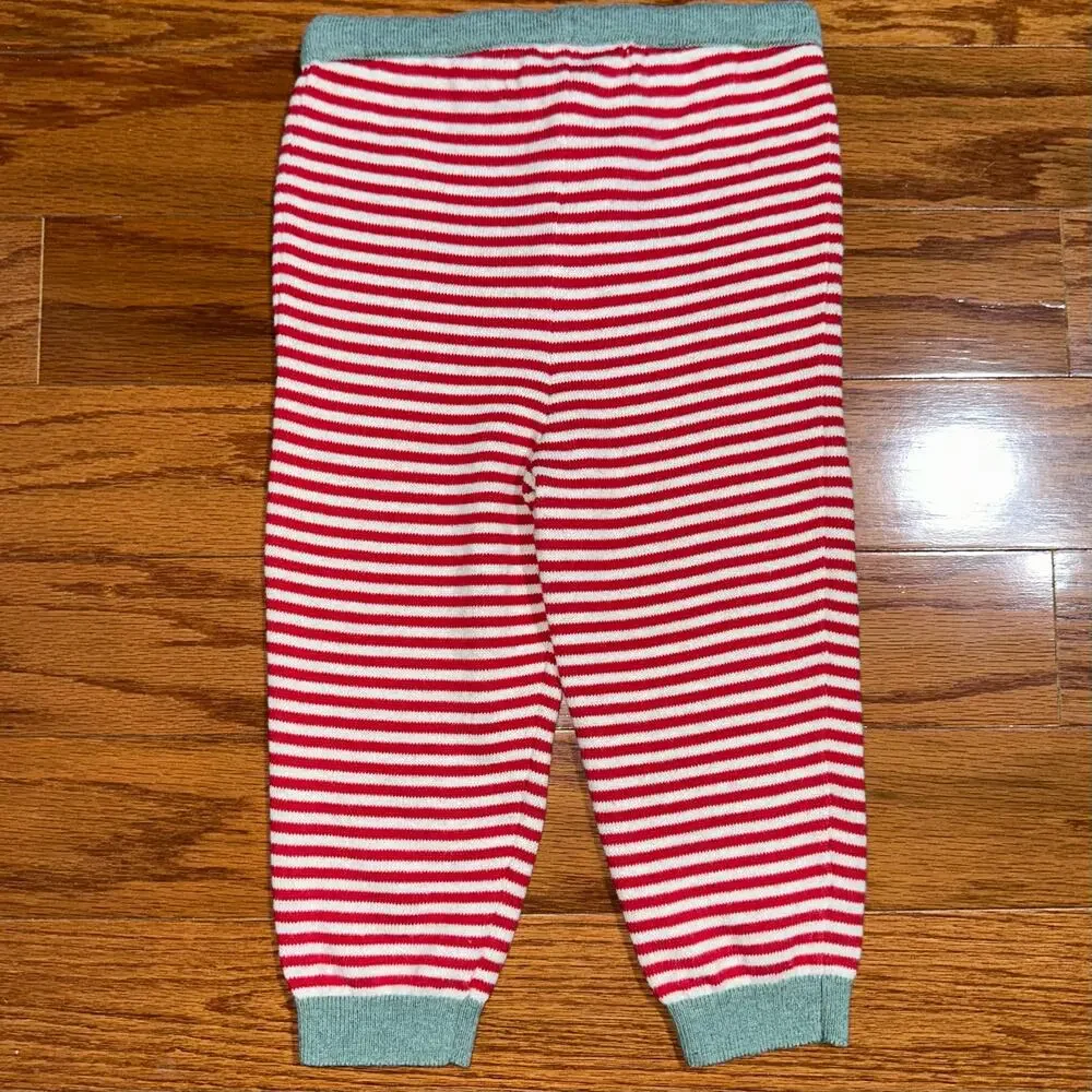 Baby Boden Red White Striped Knit Cotton Pull On Unisex Pants Size 12-18M